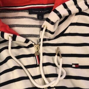 Striped Hoodie Sweater with Red Accents
